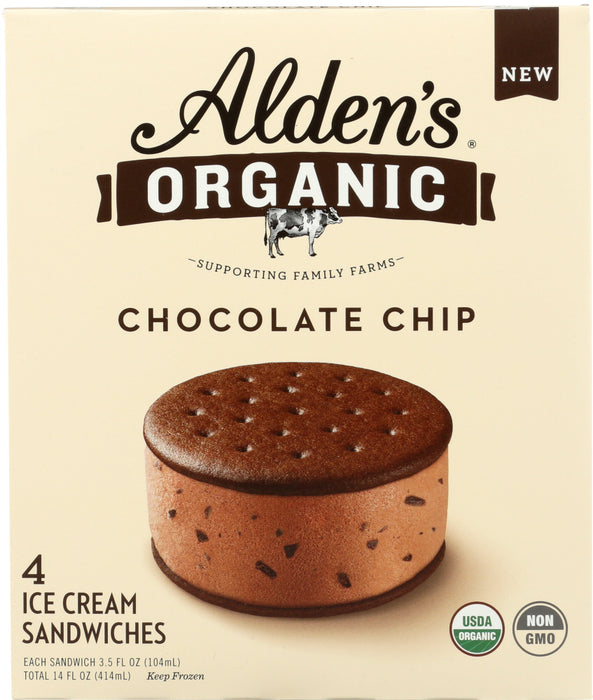 ALDENS ORGANIC: Ice Cream Sandwich Chocolate Chip, 4 pk