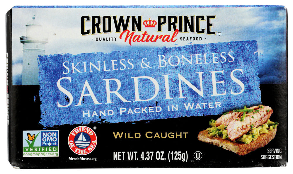 CROWN PRINCE: Skinless & Boneless Sardines In Water, 4.37 oz