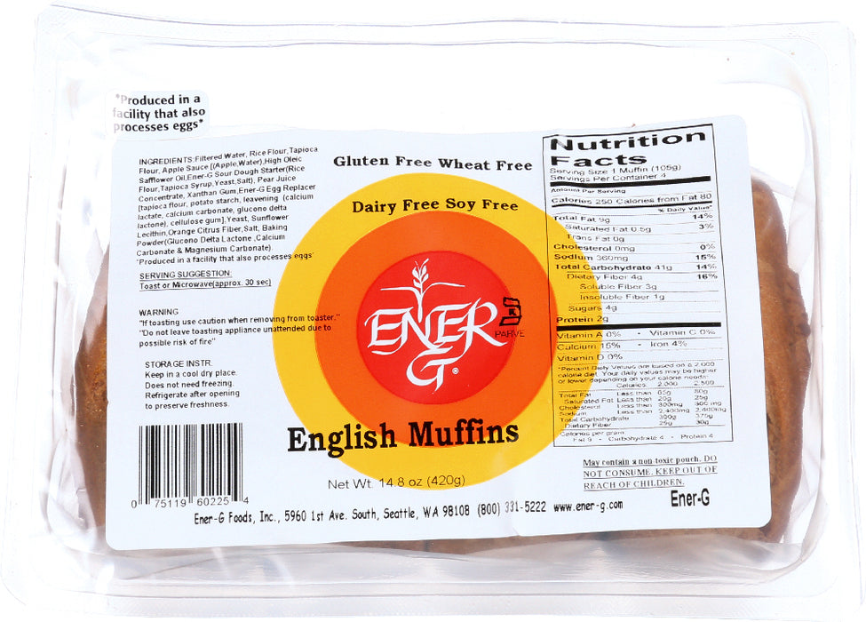 ENER G FOODS: Muffins English Wheat-Free Gluten-Free 4 Count, 16.22 oz