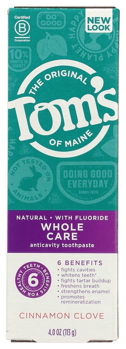 TOMS OF MAINE: Whole Care Cinnamon Clove Toothpaste, 4 oz