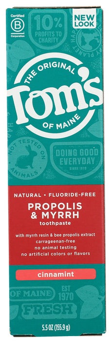TOMS OF MAINE: Fluoride-Free Propolis & Myrrh Toothpaste Cinnamint, 5.5 Oz