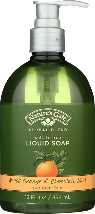 NATURES GATE: Herbal Blend Neroli Orange & Chocolate Mint Liquid Soap, 12 oz