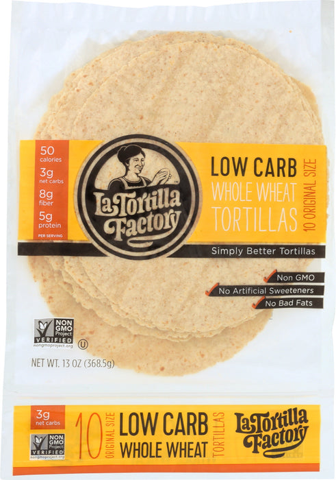 LA TORTILLA:  Factory Whole Wheat Low Carb Tortillas, 13 oz