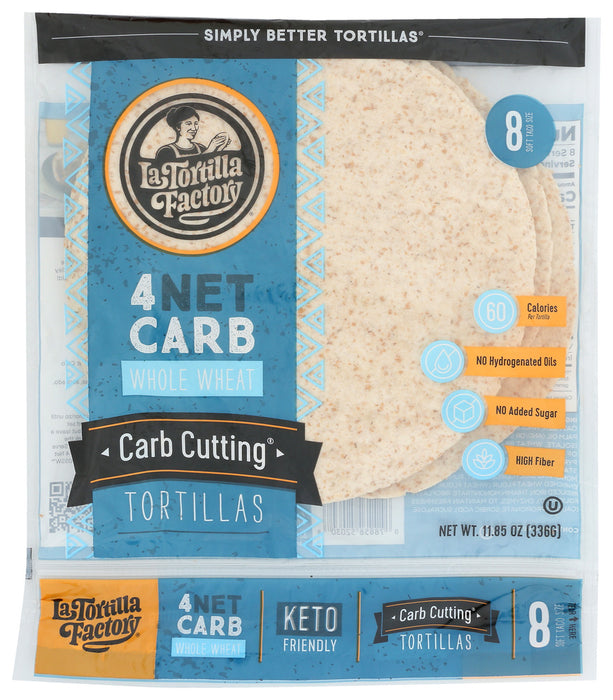 LA TORTILLA FACTORY: Carb Cutting Whole Wheat Tortillas, 11.85 oz