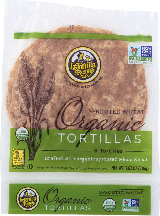 LA TORTILLA FACTORY: Sprouted Wheat Organic Tortillas, 7.62 oz