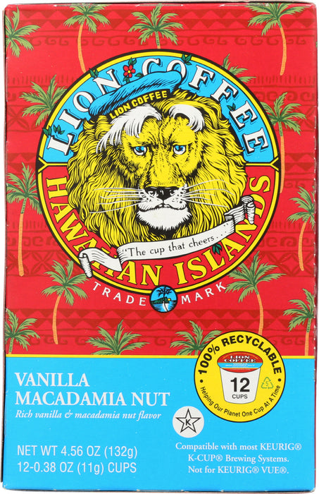 LION COFFEE: Coffee Single Serve Vanilla Macadamia, 12 pack