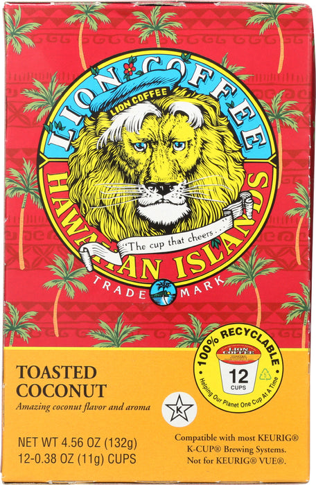 LION COFFEE: Coffee Single Serve Toasted Coconut, 12 pack