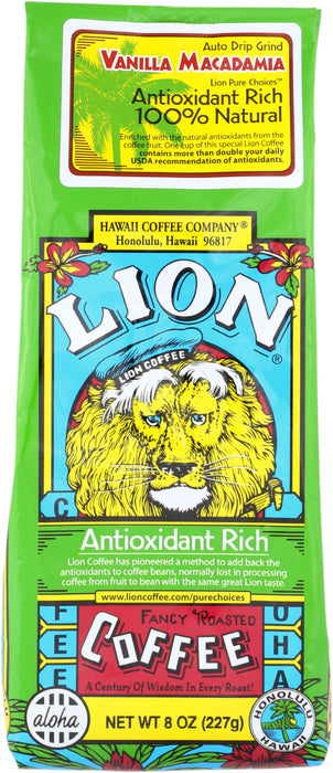 LION COFFEE: Coffee Antioxidant Vanilla Macadamia, 8 oz