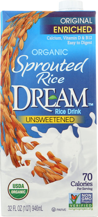 DREAM: Organic Sprouted Rice Dream Unsweetened Rice Drink, 32 fo