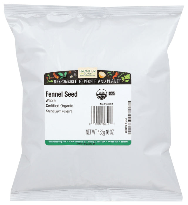 FRONTIER HERB: Organic Whole Fennel Seed, 16 oz