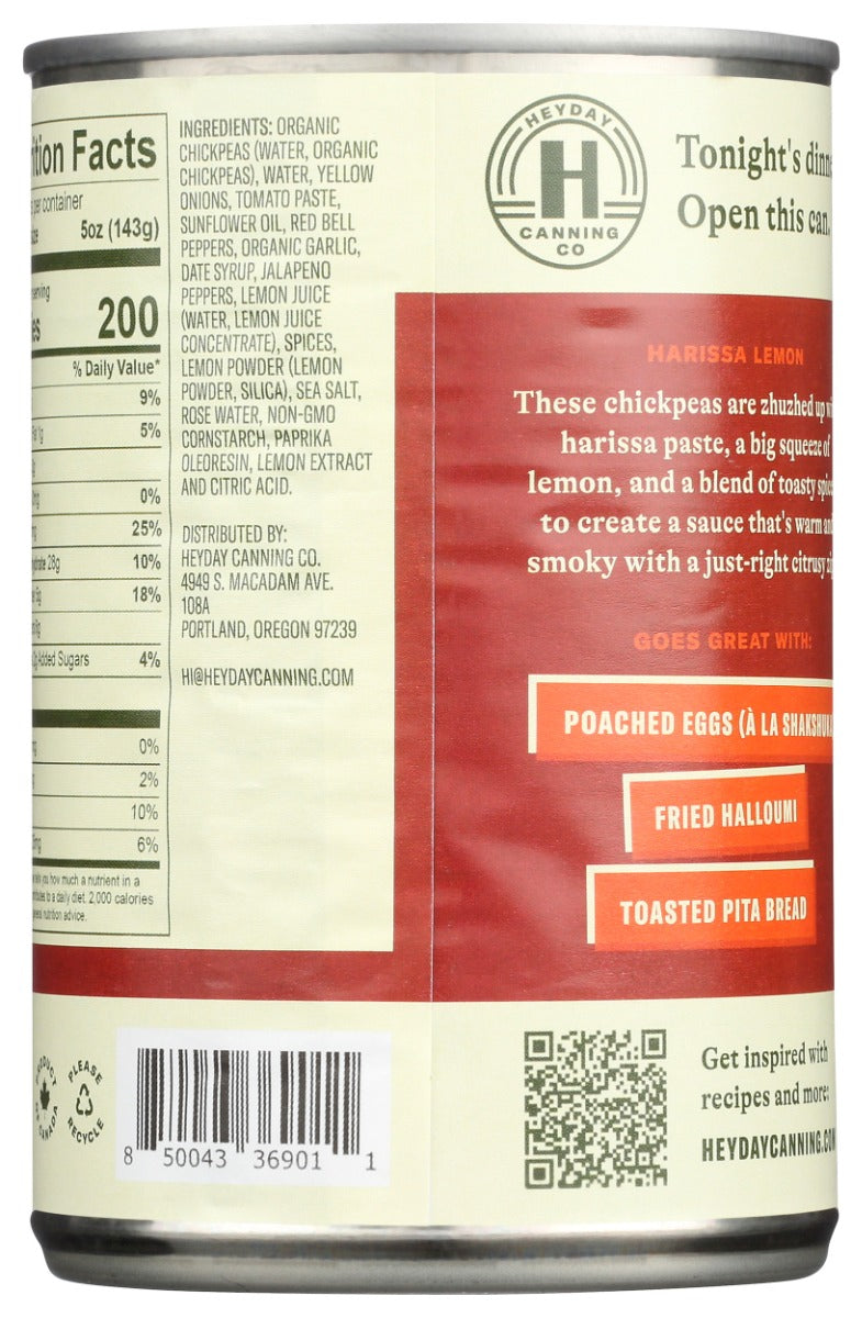 HEYDAY CANNING CO: Chickpeas Harissa Lemon, 15 OZ