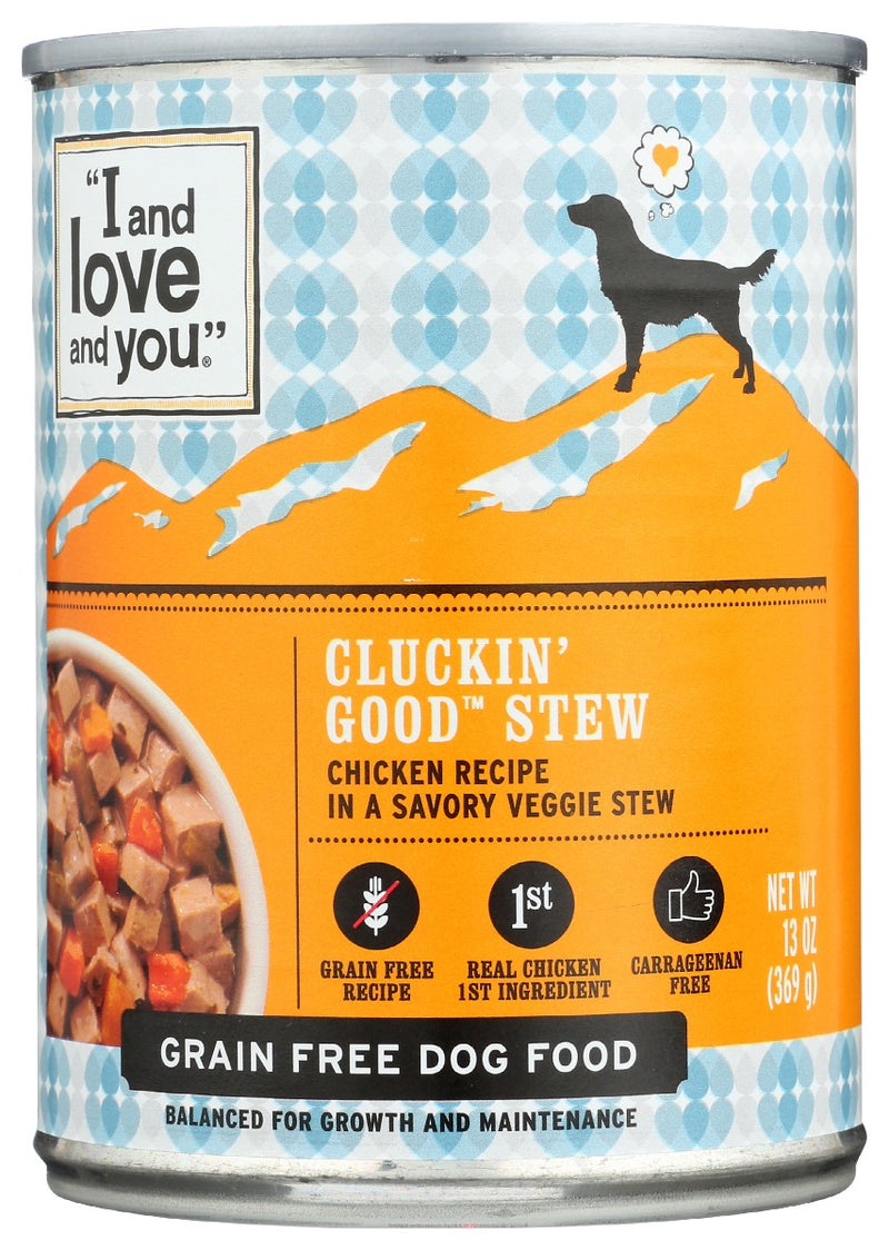I AND LOVE AND YOU: Cluckin Good Stew Dog Food Can Chicken Morsels in a Savory Veggie Stew, 13 oz