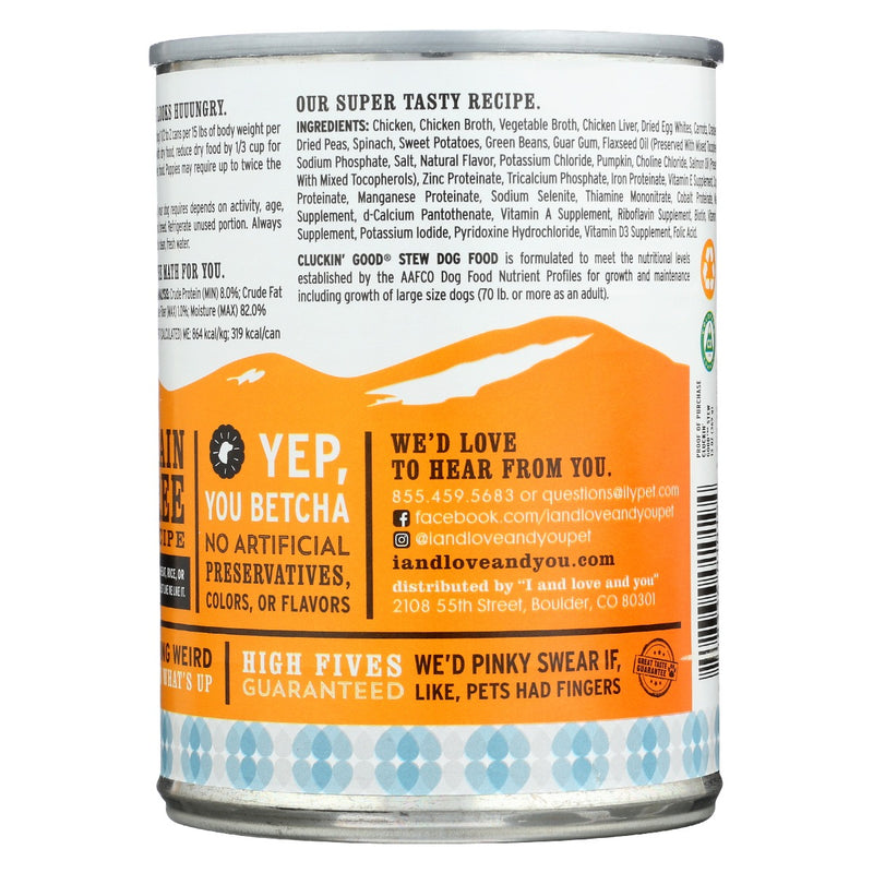 I AND LOVE AND YOU: Cluckin Good Stew Dog Food Can Chicken Morsels in a Savory Veggie Stew, 13 oz