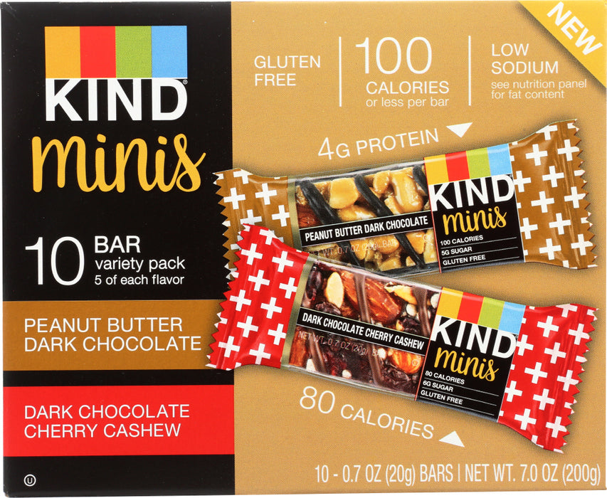 KIND: Peanut Butter Dark Chocolate & Dark Chocolate Cherry Cashew Mini Bar 1 Box, 7 oz