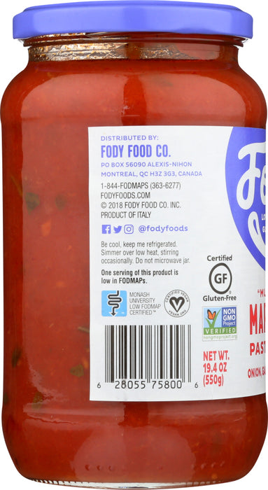 FODY FOOD CO: Sauce Pasta Marinara, 19.4 oz