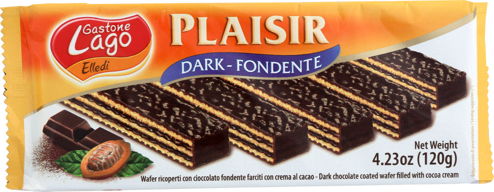 GASTONE LAGO: Dark Chocolate Coated Wafer Filled with Cocoa Cream, 4.23 oz