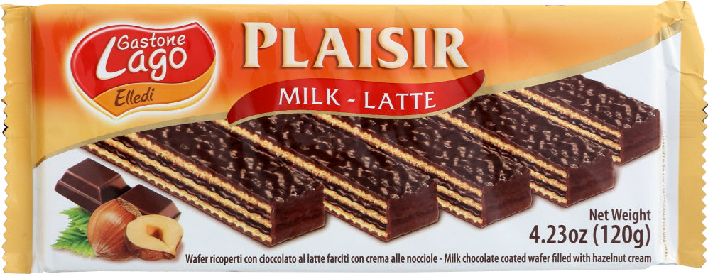 GASTONE LAGO: Milk Chocolate Coated Wafer Filled with Hazelnut Cream, 4.23 oz - No Brand For Less 