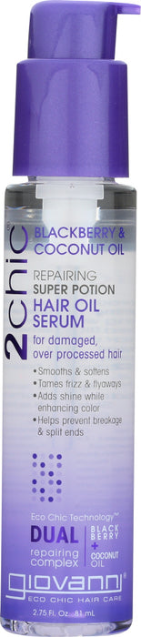 GIOVANNI: Cosmetics 2Chic Repairing Super Potion Hair Oil Serum Blackberry & Coconut Oil, 2.75 Oz - No Brand For Less 