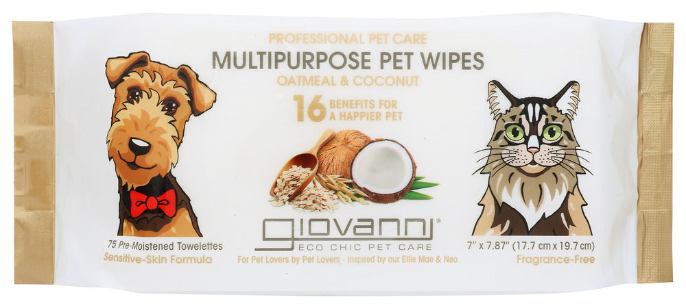GIOVANNI COSMETICS: Pet Wipes Oatmeal Coconut, 75 pc