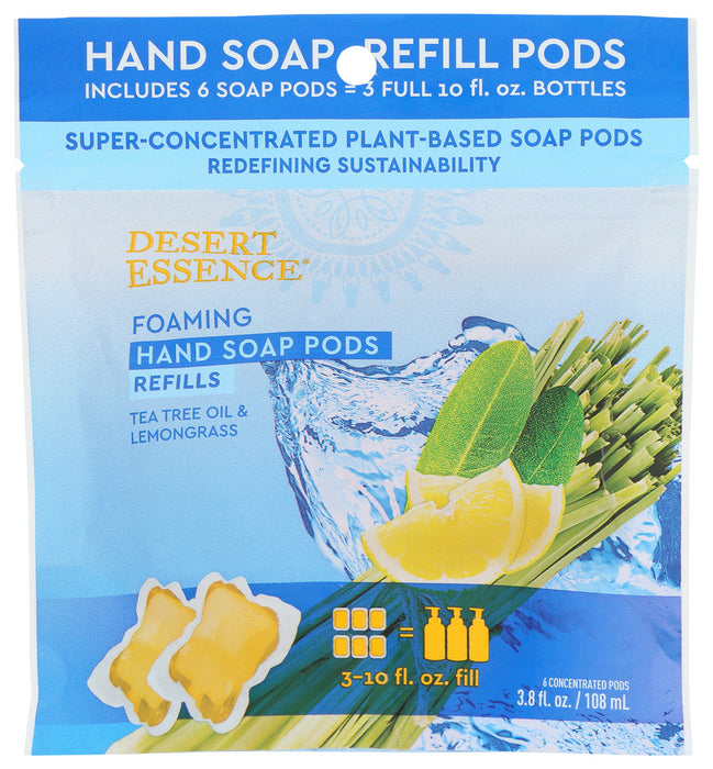 DESERT ESSENCE: Tea Tree Oil & Lemongrass Foaming Hand Soap Refill Pods, 3.8 fo