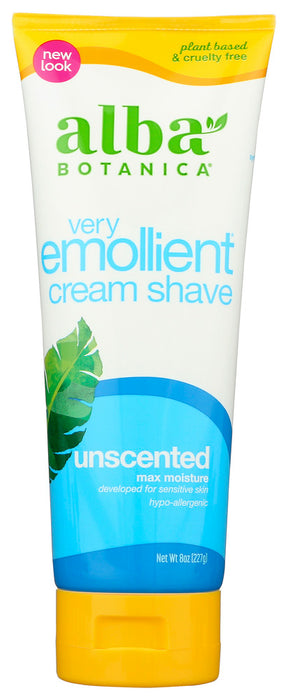 ALBA BOTANICA: Natural Very Emollient Cream Shave Unscented, 8 oz