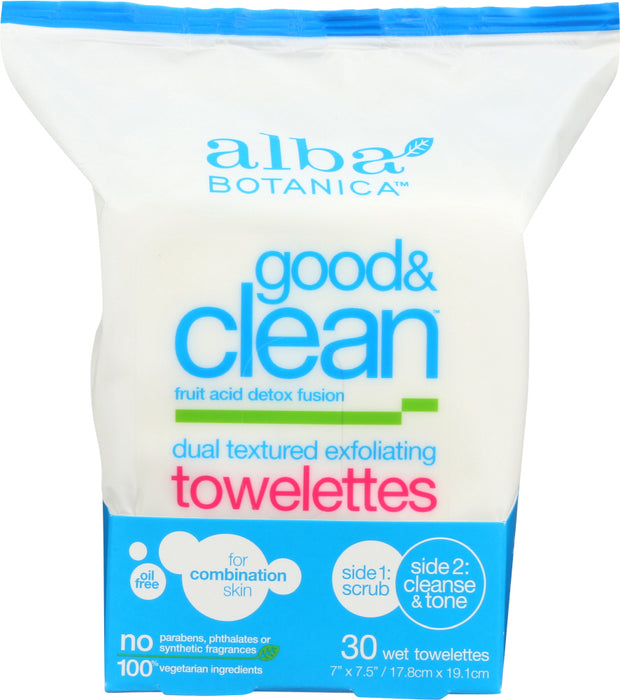 ALBA BOTANICA: Good & Clean Dual Textured Exfoliating Towelettes, 30 Wet Towelettes