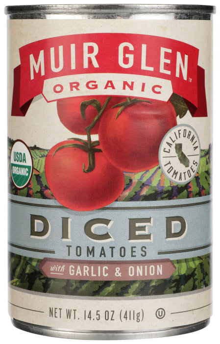 MUIR GLEN: Organic Diced Tomatoes With Garlic And Onion, 14.5 oz