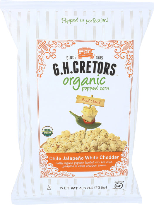 GH CRETORS: Organic Popped Corn Chile Jalapeno White Cheddar, 4.5 oz