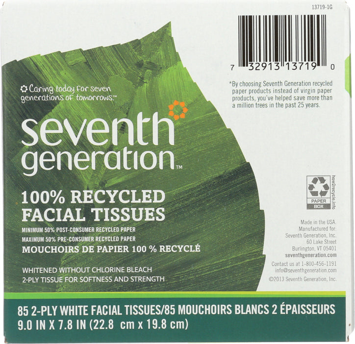SEVENTH GENERATION: Facial Tissue White Unscented 85 Counts, 1 ea