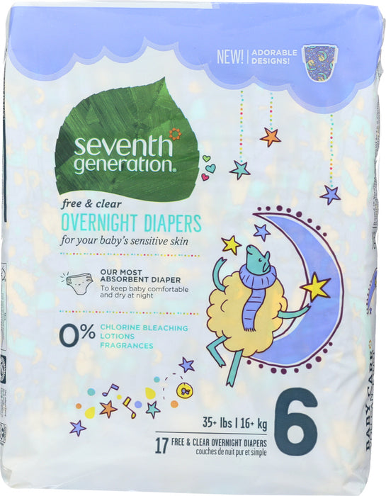 SEVENTH GENERATION: Free & Clear Overnight Diapers Stage 6, 17 pc