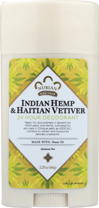 NUBIAN HERITAGE: Indian Hemp & Haitian Vetiver 24 Hour Deodorant, 2.25 oz