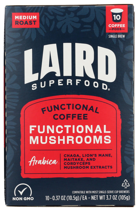 LAIRD SUPERFOOD: Coffee Functional Mushrooms Medium Roast, 10 PC