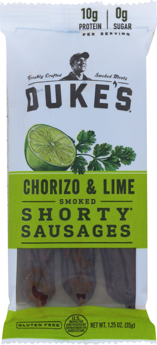 DUKES: Chorizo and Lime Smoked Shorty Sausages, 1.25 oz - No Brand For Less 