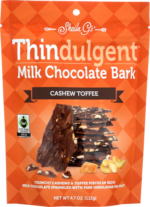 SHEILA GS: Thindulgent Milk Chocolate Bark Cashew Toffee, 4.7 oz