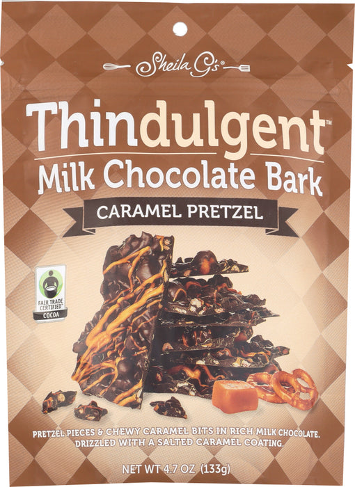 SHEILA GS: Thindulgent Milk Chocolate Bark Caramel Pretzel, 4.7 oz