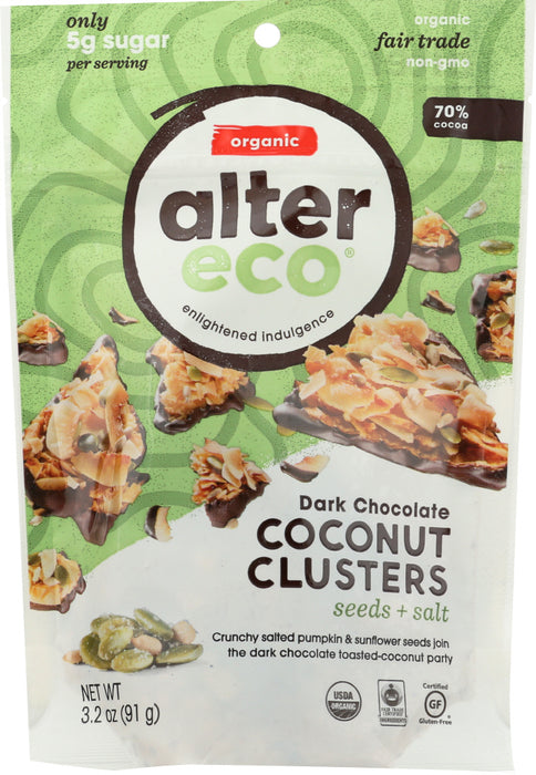 ALTER ECO: Chocolate Dark Coconut Clusters Seed Salt, 3.2 oz