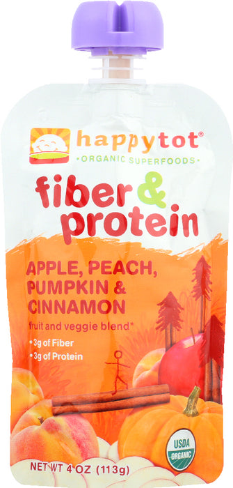 HAPPY BABY: Fiber & Protein Pears, Apples, Peaches, Pumpkin & Cinnamon, 4 oz