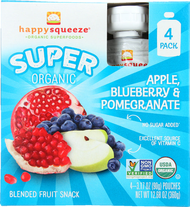 HAPPY KID: Super Apple Blueberries and Pomegranate Organic 4 Packs, 12.68 oz