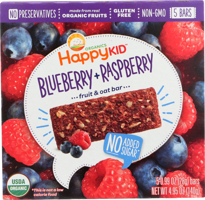 HAPPY KID: Bar Oat Blueberry and Raspberry Organic, 4.95 oz