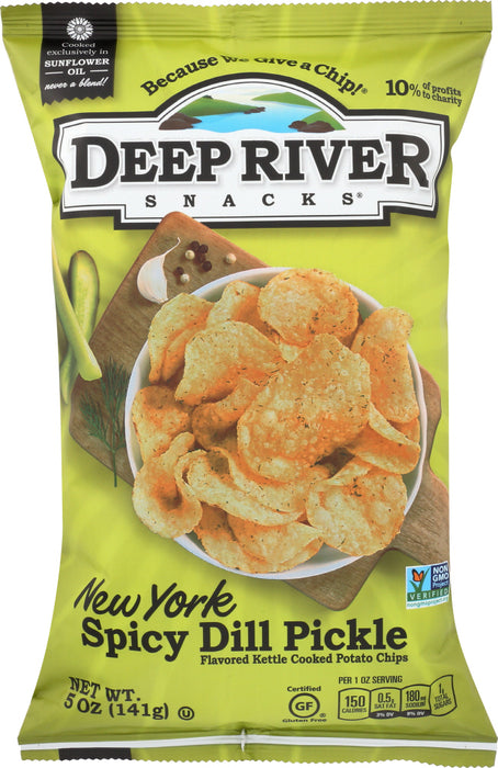 DEEP RIVER: New York Spicy Dill Pickle Kettle Cooked Potato Chips, 5 oz