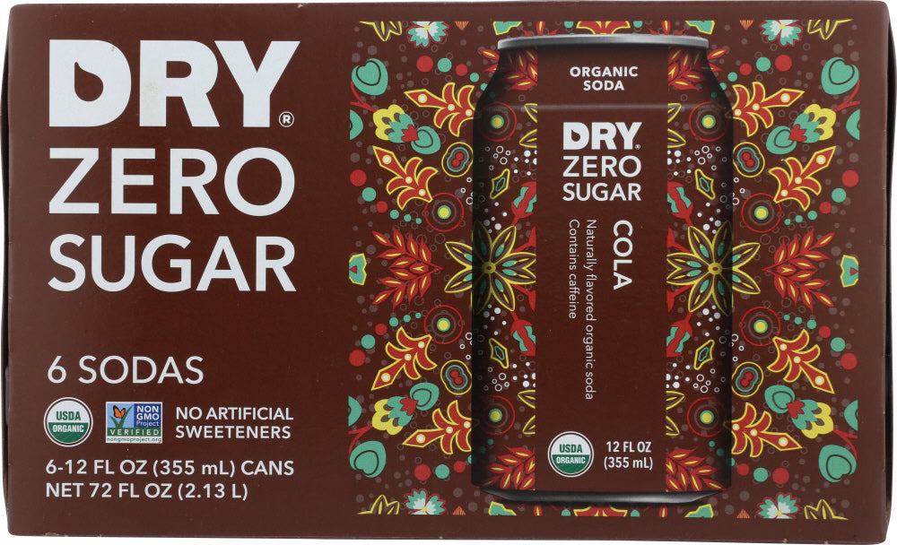 DRY SODA: Zero Sugar Soda Cola 6-12 fl oz, 72 fl oz