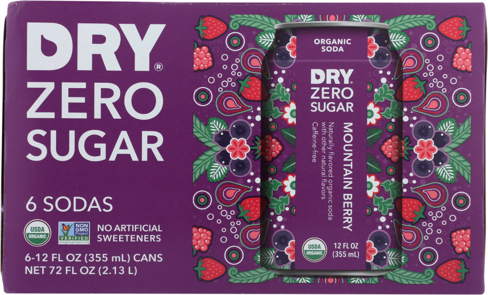 DRY SODA: Zero Sugar Soda Mountain Berry 6-12 fl oz, 72 fl oz