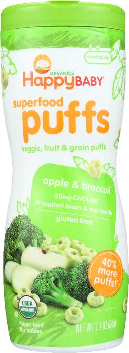 Happy Baby Organic Puffs Apple & Broccoli, 2.1 Oz