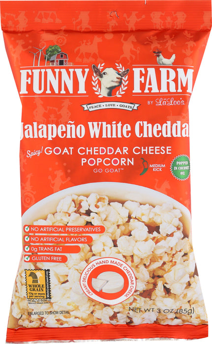 FUNNY FARMS: Goat Cheese Popcorn JalapeÃ±o White Cheddar, 3 oz - No Brand For Less 