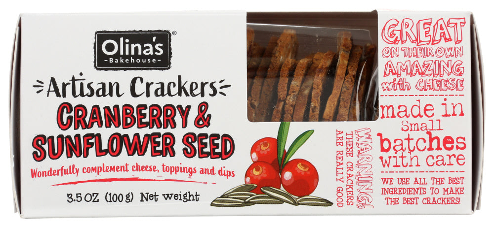 OLINAS BAKEHOUSE: Cranberry & Sunflower Seed Artisan Crackers, 3.5 oz