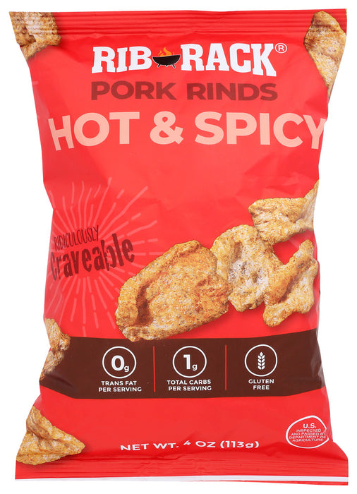RIB RACK: Hot & Spicy Pork Rinds, 4 oz