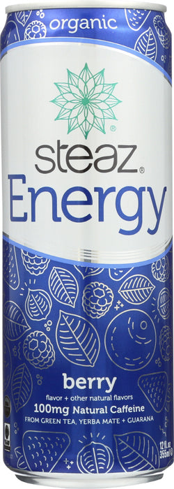 STEAZ: Green Tea Soda Organic Energy Drink Berry, 12 oz