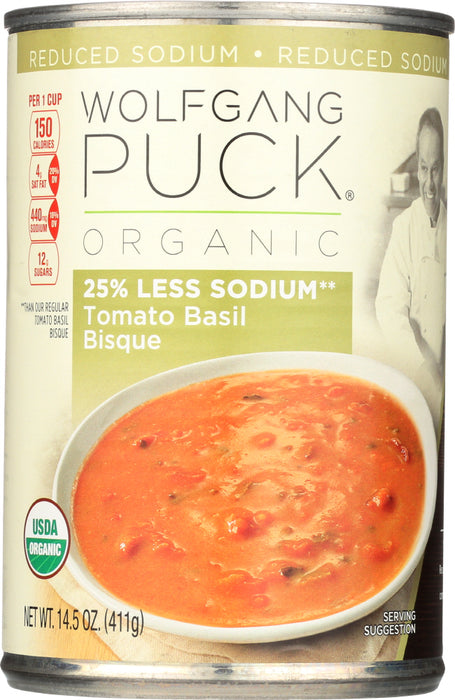 WOLFGANG PUCK: Organic Soup 25% Less Sodium Tomato Basil Bisque, 14.5 oz