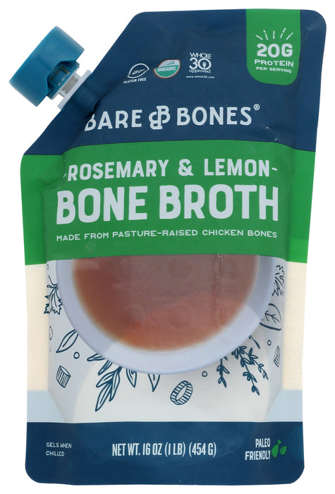 BARE BONES: Chicken Bone Broth Rosemary & Lemon, 16 oz