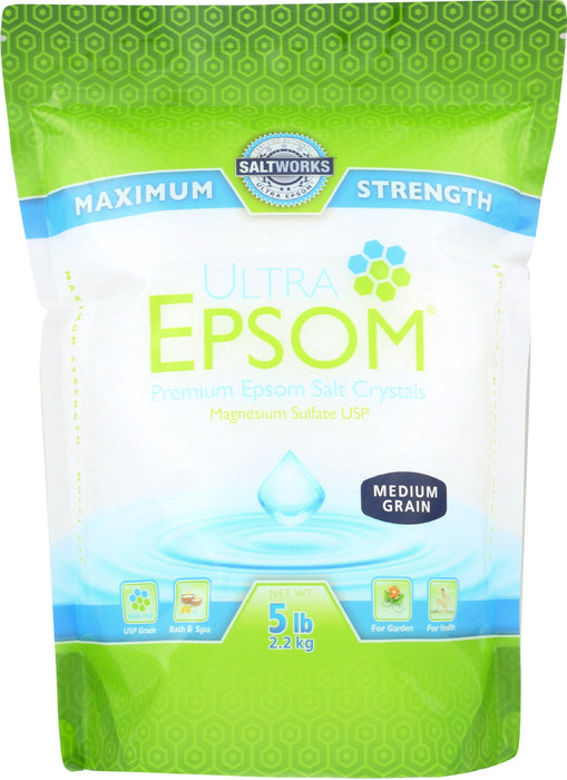 SALTWORKS: Premium Ultra Epsom Salt Medium Grain 5lb, 1 bg